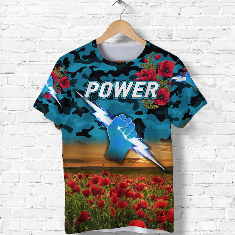 (Custom Personalised) Port Adelaide Power ANZAC T shirt Poppy Vibes - Vibe Hoodie Shop
