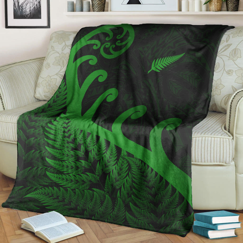 New Zealand Rugby Maori Premium Blanket Silver Fern Koru Vibes - Green - Vibe Hoodie Shop