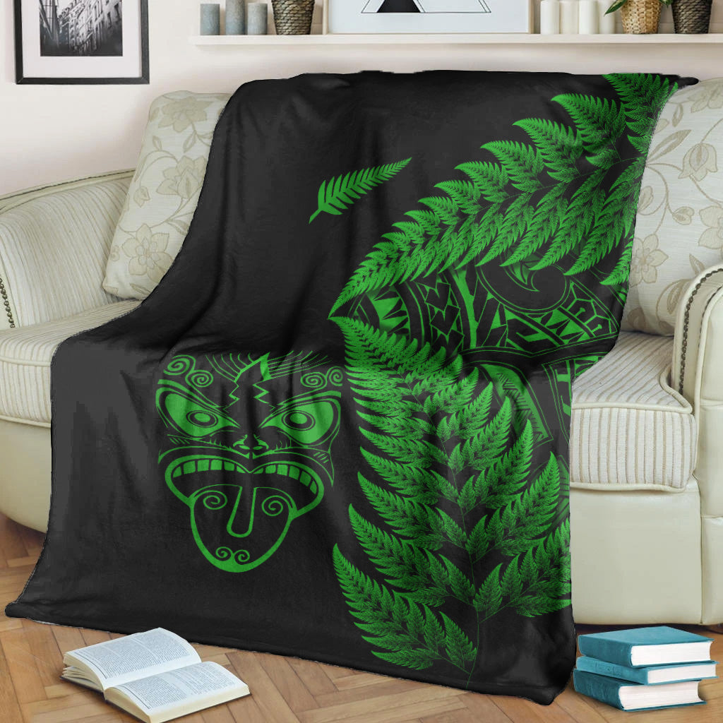 New Zealand Haka Rugby Maori Premium Blanket Silver Fern Vibes - Green - Vibe Hoodie Shop