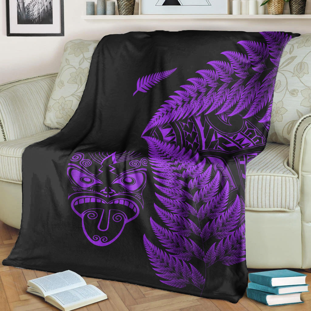 New Zealand Haka Rugby Maori Premium Blanket Silver Fern Vibes - Purple - Vibe Hoodie Shop
