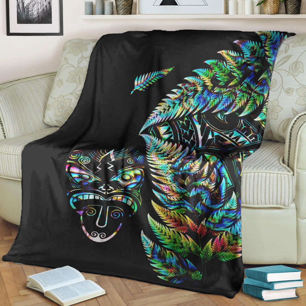 New Zealand Haka Rugby Maori Premium Blanket Silver Fern Vibes - Paua Shell - Vibe Hoodie Shop