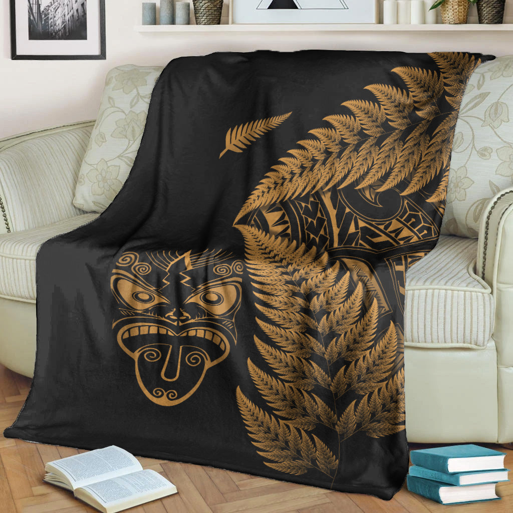 New Zealand Haka Rugby Maori Premium Blanket Silver Fern Vibes - Gold - Vibe Hoodie Shop