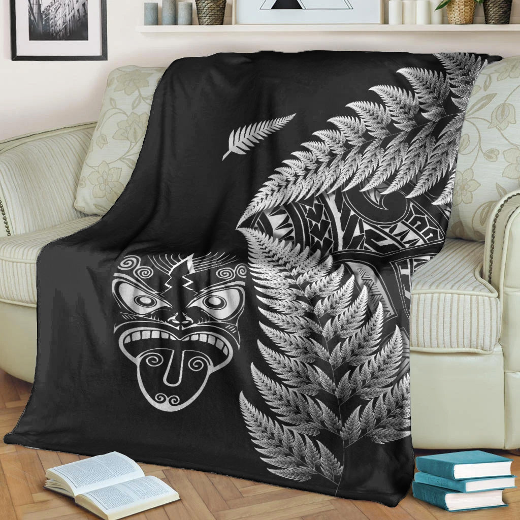 New Zealand Haka Rugby Maori Premium Blanket Silver Fern Vibes - Black - Vibe Hoodie Shop