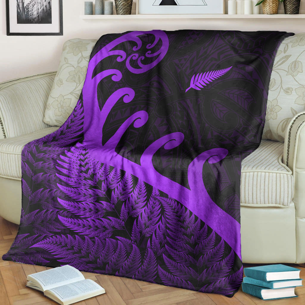 New Zealand Rugby Maori Premium Blanket Silver Fern Koru Vibes - Purple - Vibe Hoodie Shop
