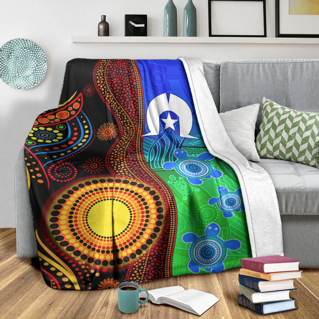 Australia Indigenous Aboriginal And Torres Strait Islands Premium Blanket Flag Vibes - Vibe Hoodie Shop