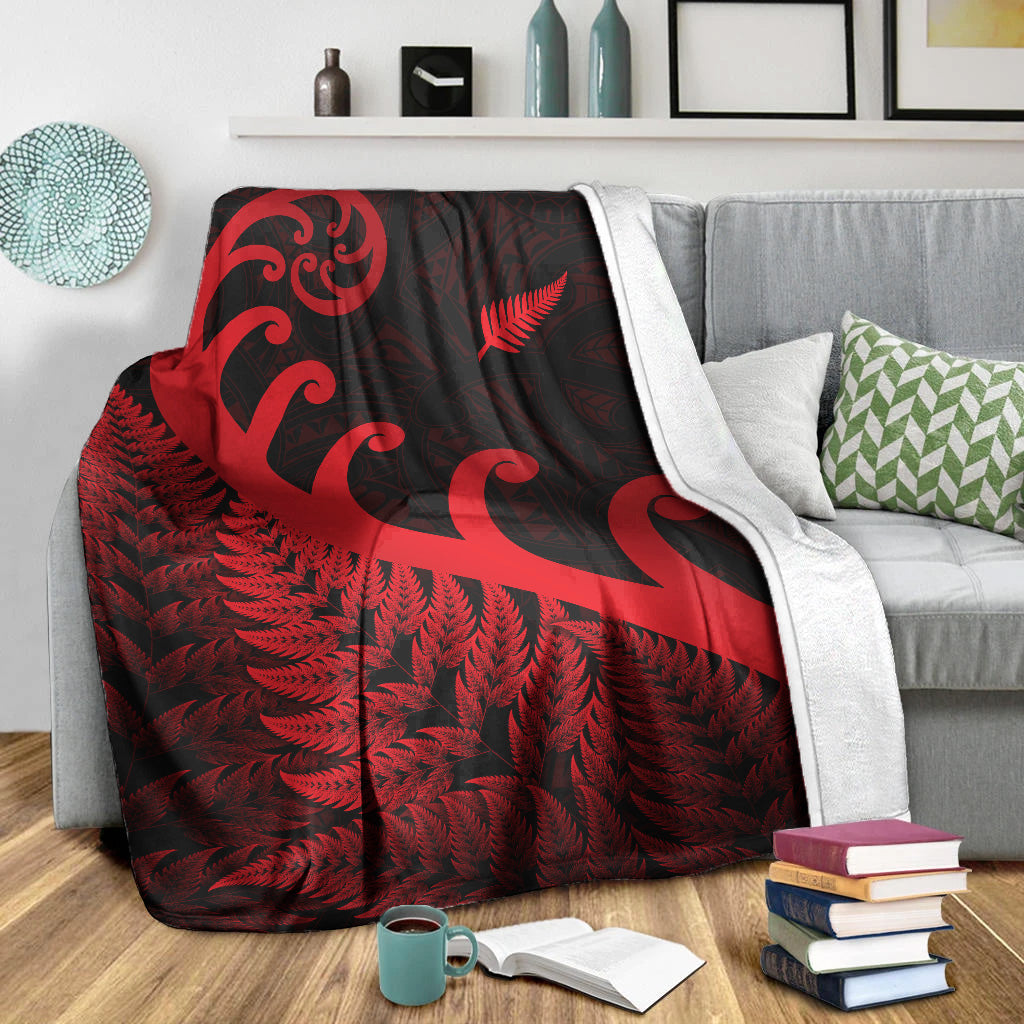 New Zealand Rugby Maori Premium Blanket Silver Fern Koru Vibes - Red - Vibe Hoodie Shop