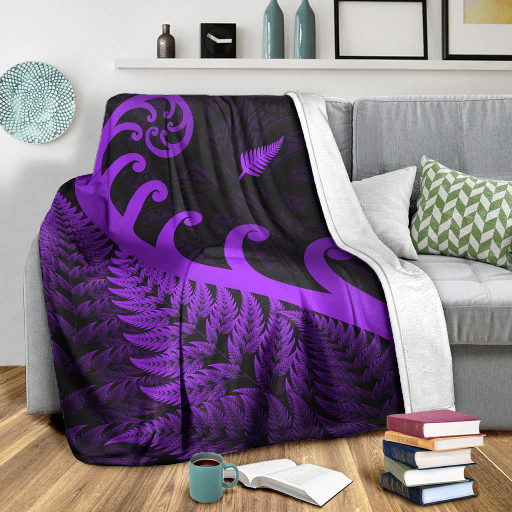 New Zealand Rugby Maori Premium Blanket Silver Fern Koru Vibes - Purple - Vibe Hoodie Shop