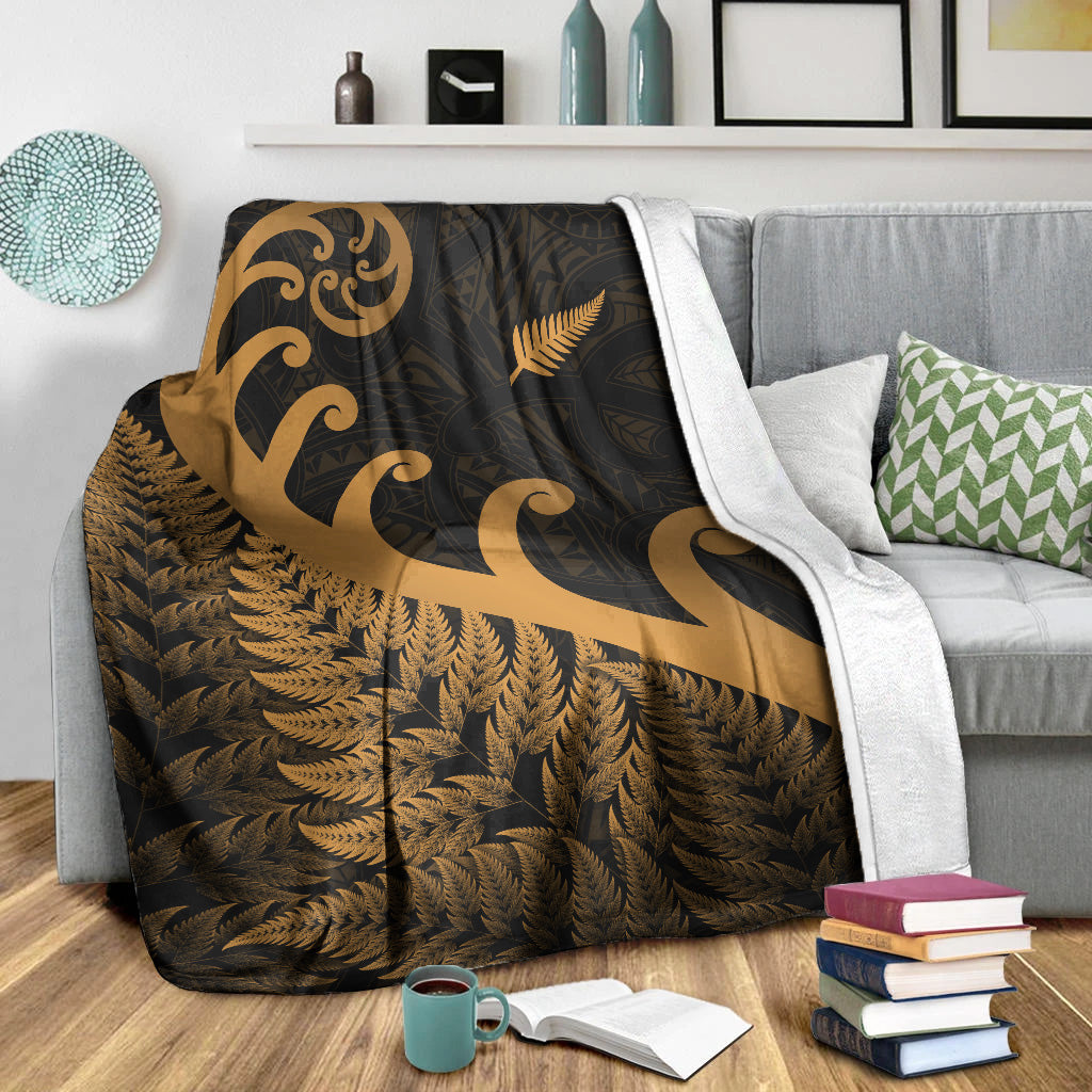 New Zealand Rugby Maori Premium Blanket Silver Fern Koru Vibes - Gold - Vibe Hoodie Shop