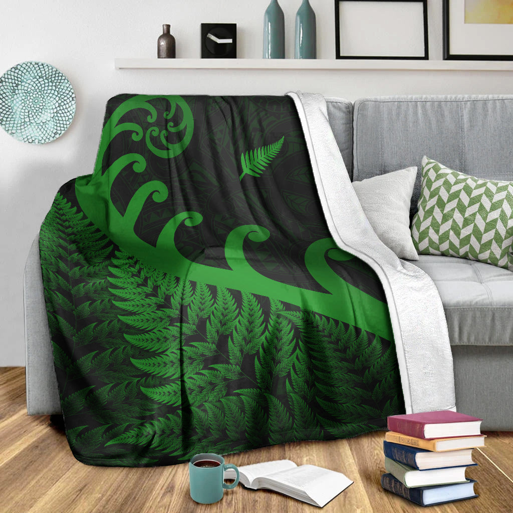 New Zealand Rugby Maori Premium Blanket Silver Fern Koru Vibes - Green - Vibe Hoodie Shop