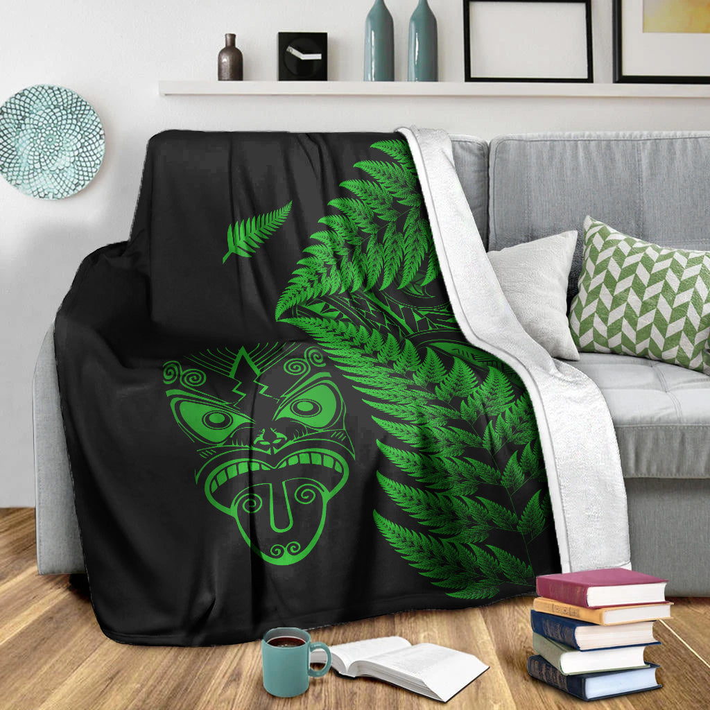New Zealand Haka Rugby Maori Premium Blanket Silver Fern Vibes - Green - Vibe Hoodie Shop