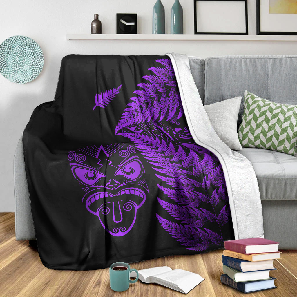 New Zealand Haka Rugby Maori Premium Blanket Silver Fern Vibes - Purple - Vibe Hoodie Shop