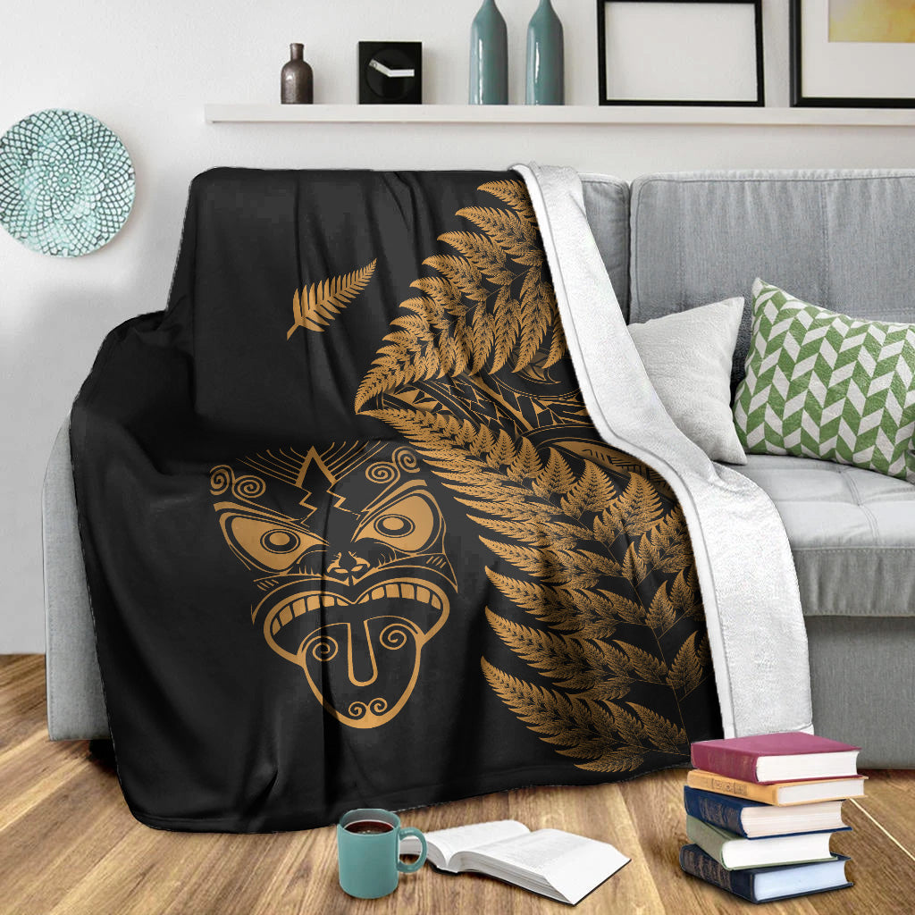 New Zealand Haka Rugby Maori Premium Blanket Silver Fern Vibes - Gold - Vibe Hoodie Shop