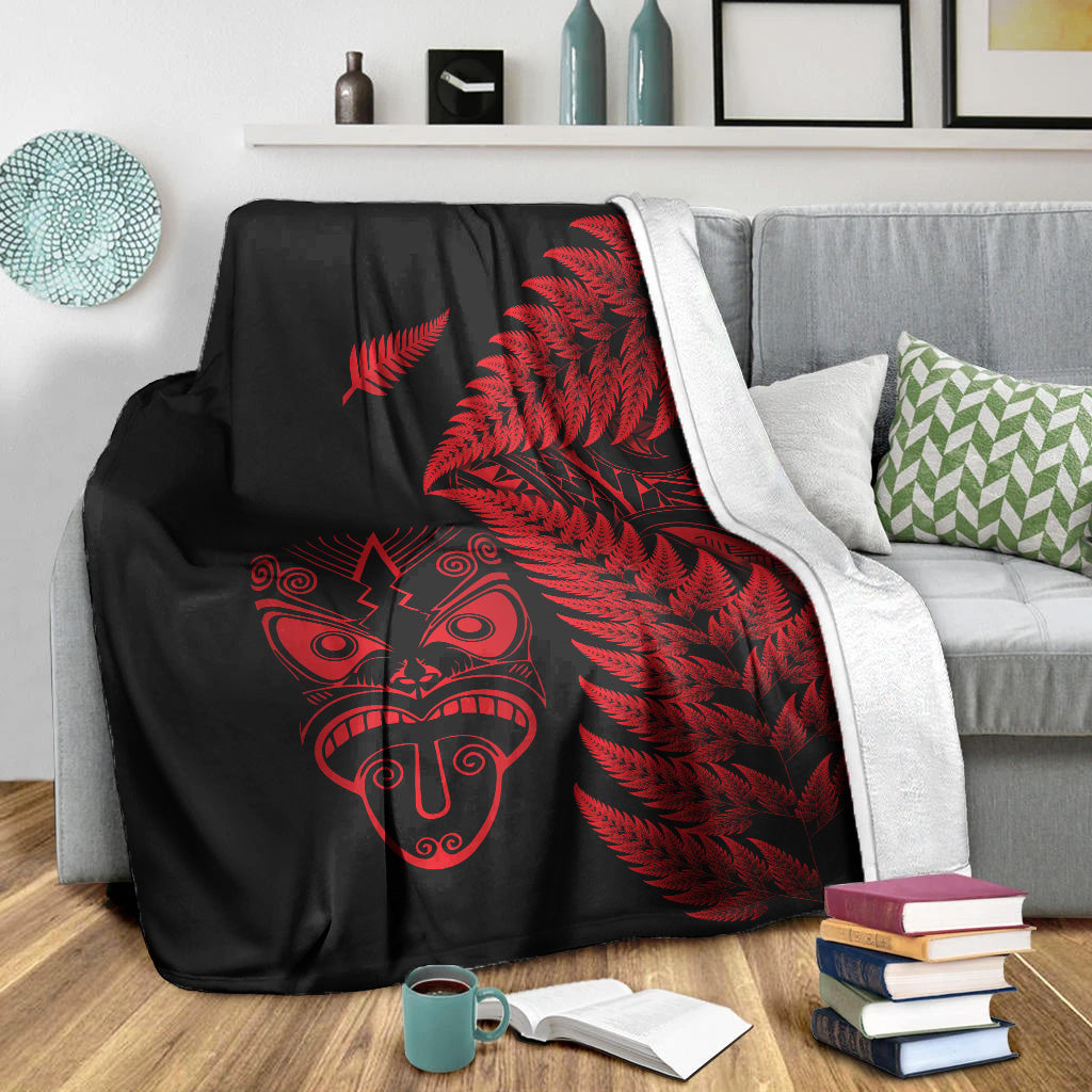 New Zealand Haka Rugby Maori Premium Blanket Silver Fern Vibes - Red - Vibe Hoodie Shop