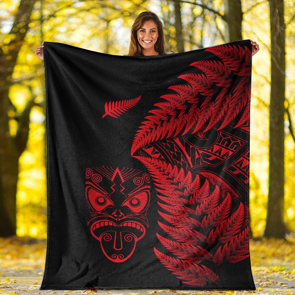 New Zealand Haka Rugby Maori Premium Blanket Silver Fern Vibes - Red - Vibe Hoodie Shop