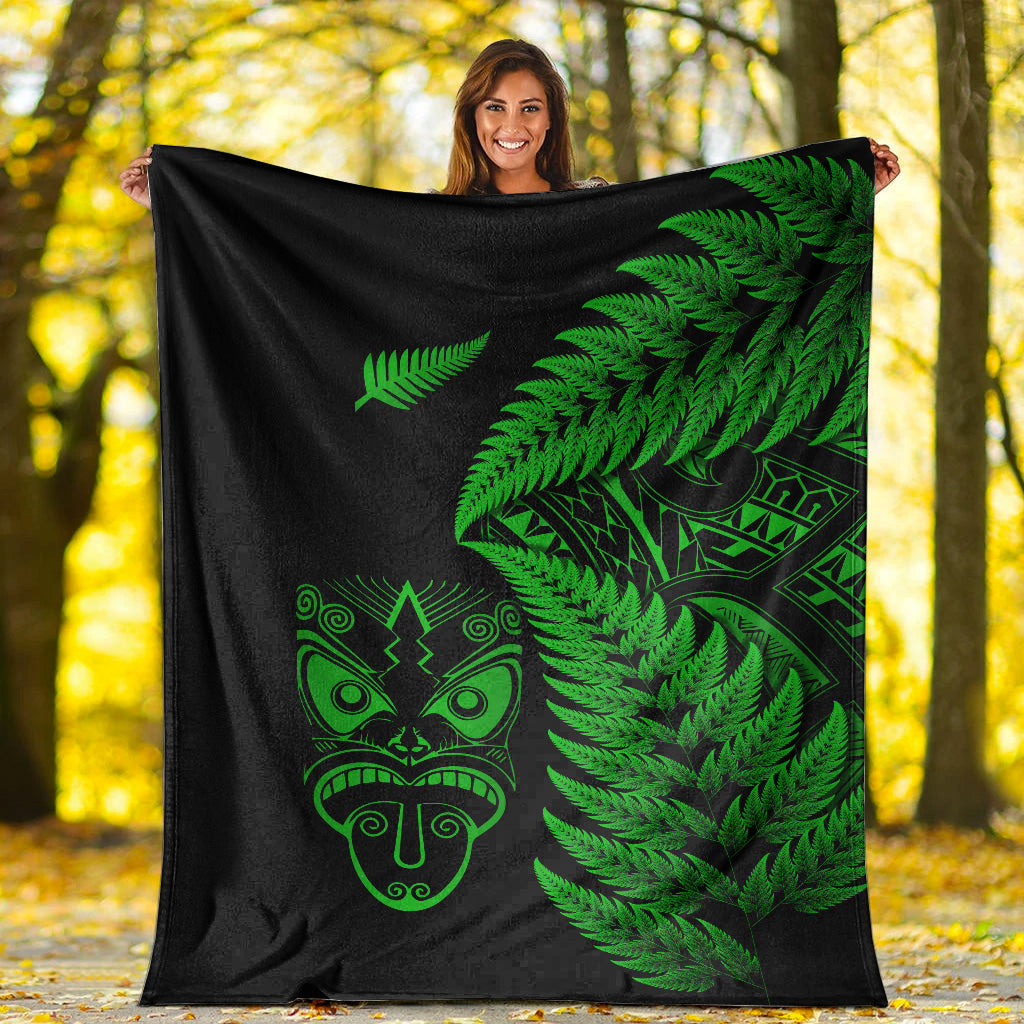 New Zealand Haka Rugby Maori Premium Blanket Silver Fern Vibes - Green - Vibe Hoodie Shop