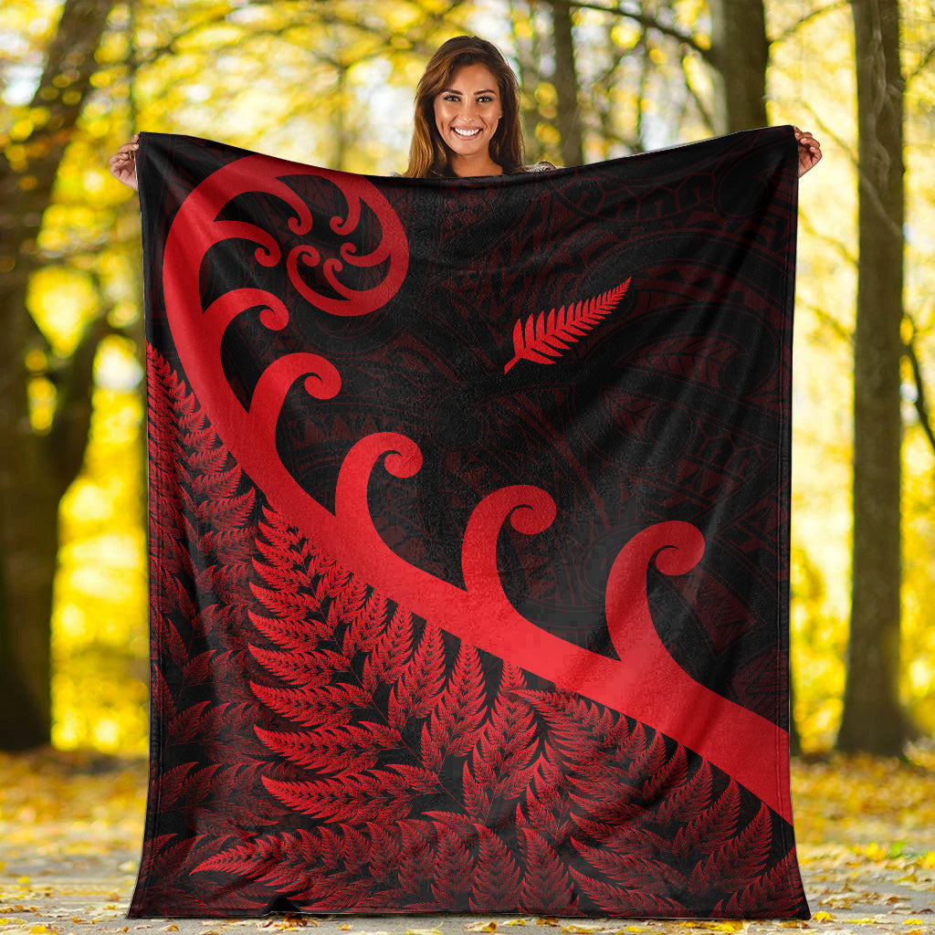 New Zealand Rugby Maori Premium Blanket Silver Fern Koru Vibes - Red - Vibe Hoodie Shop