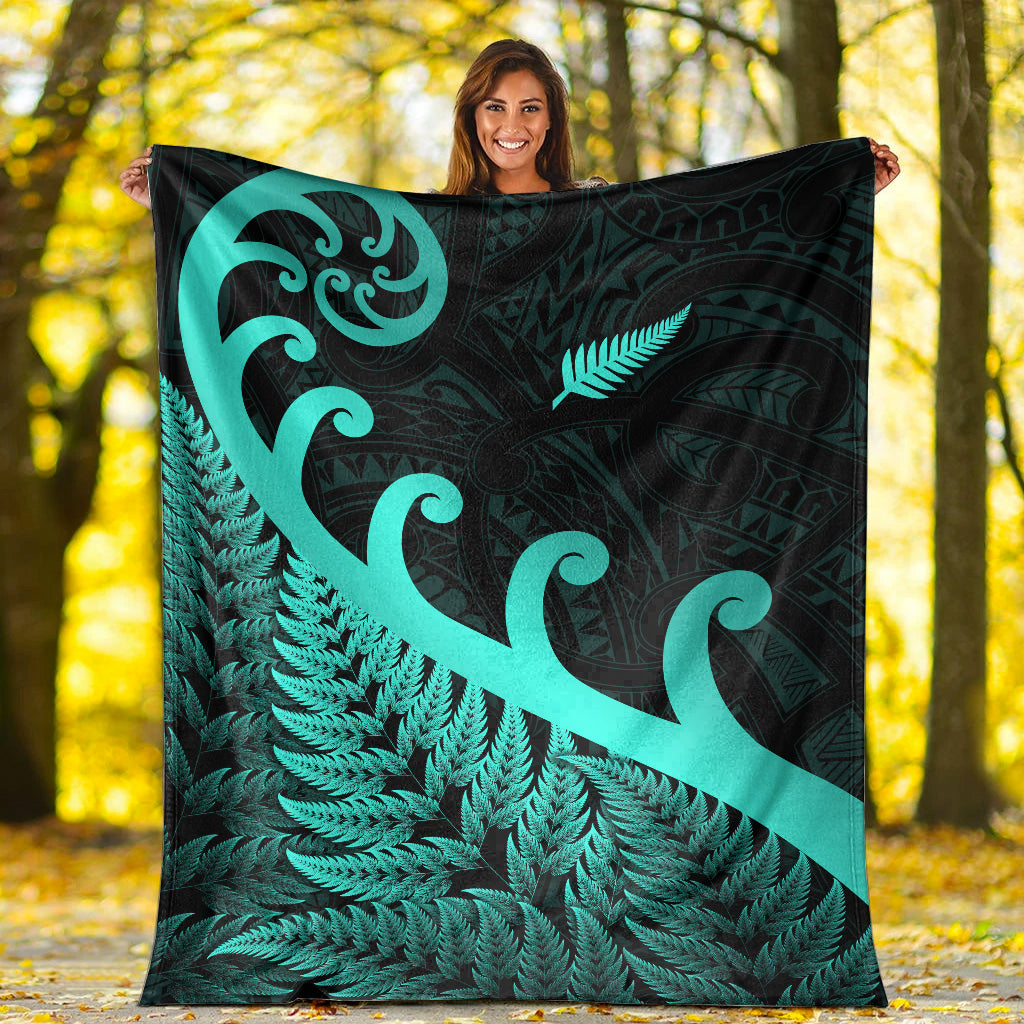New Zealand Rugby Maori Premium Blanket Silver Fern Koru Vibes - Turquoise - Vibe Hoodie Shop