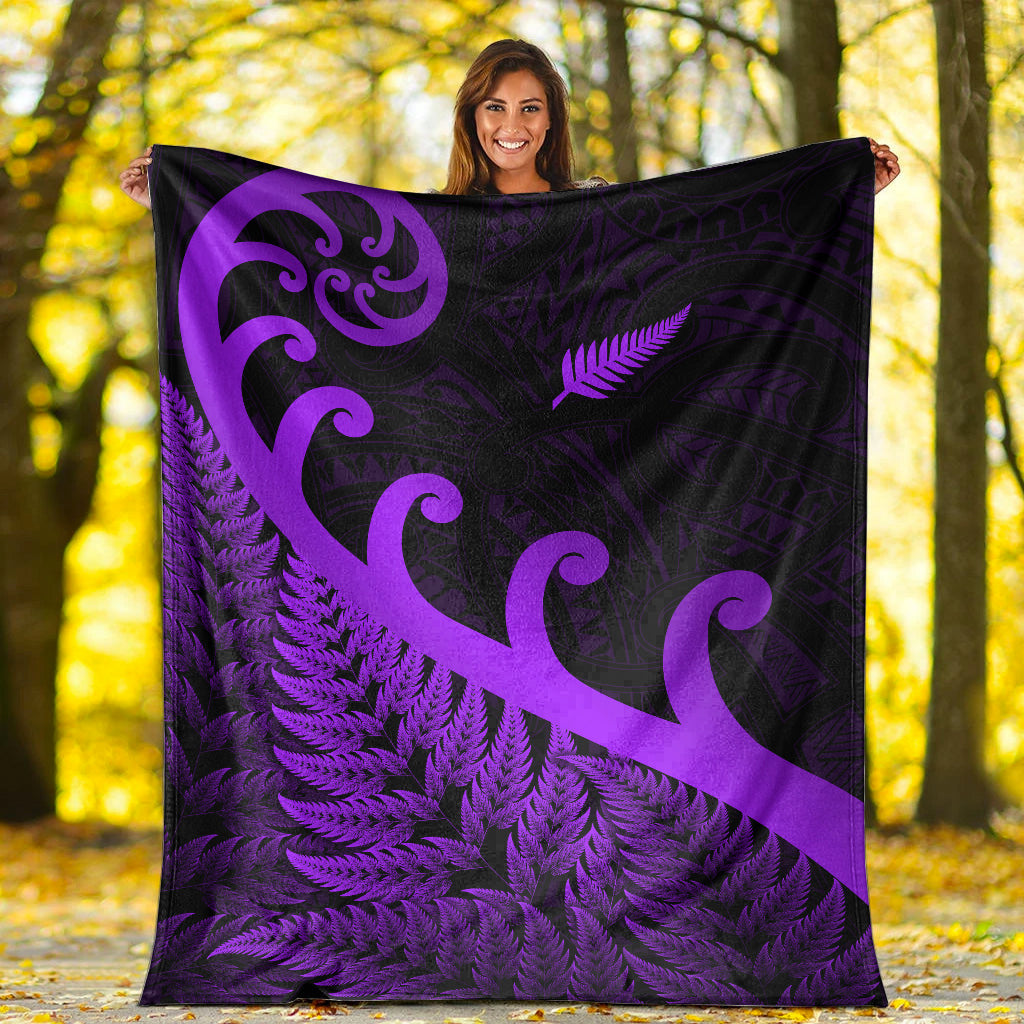 New Zealand Rugby Maori Premium Blanket Silver Fern Koru Vibes - Purple - Vibe Hoodie Shop