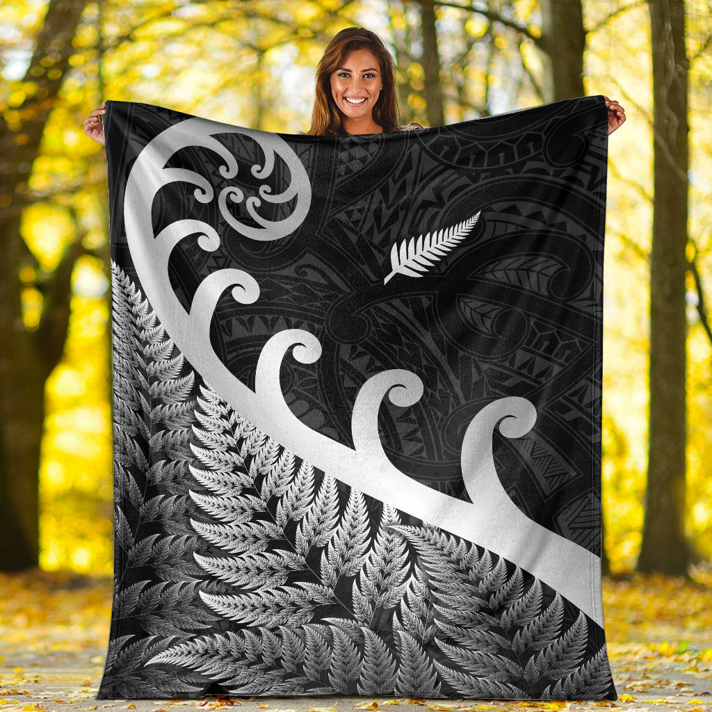 New Zealand Rugby Maori Premium Blanket Silver Fern Koru Vibes - Black - Vibe Hoodie Shop