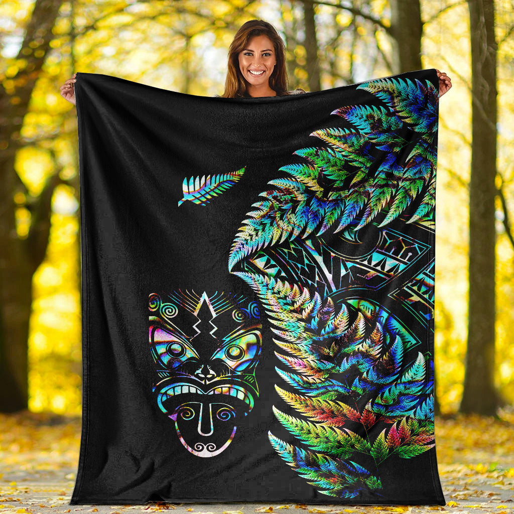 New Zealand Haka Rugby Maori Premium Blanket Silver Fern Vibes - Paua Shell - Vibe Hoodie Shop