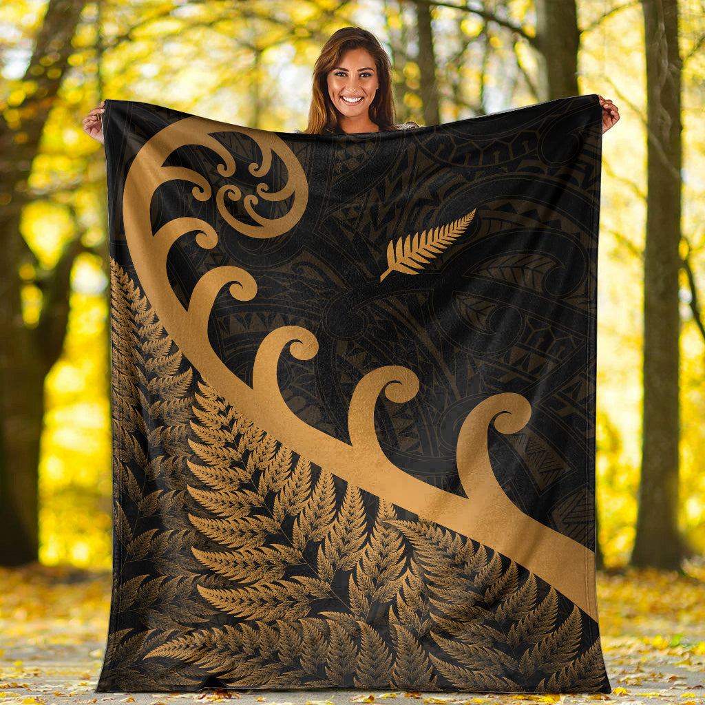 New Zealand Rugby Maori Premium Blanket Silver Fern Koru Vibes - Gold - Vibe Hoodie Shop