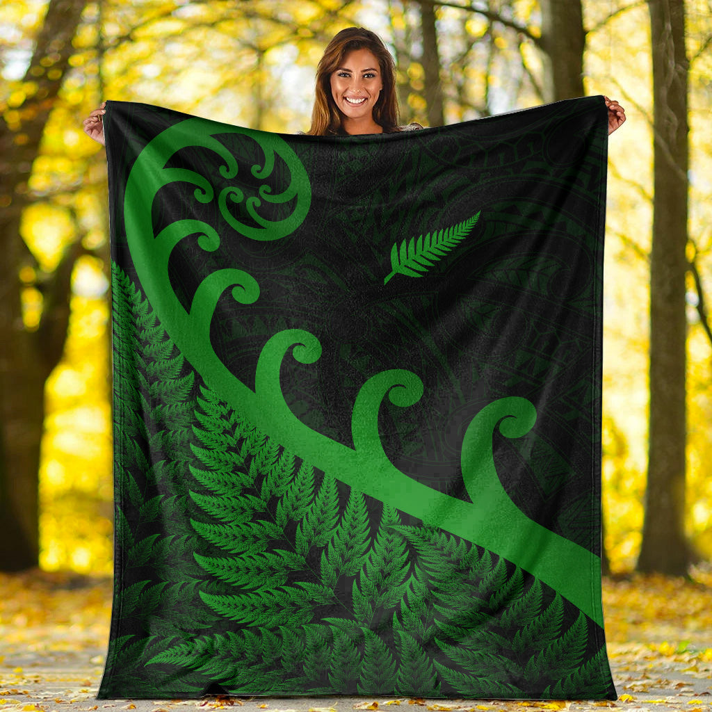 New Zealand Rugby Maori Premium Blanket Silver Fern Koru Vibes - Green - Vibe Hoodie Shop