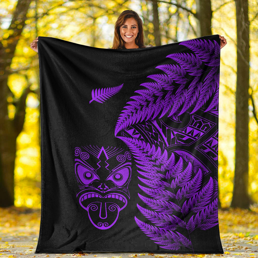 New Zealand Haka Rugby Maori Premium Blanket Silver Fern Vibes - Purple - Vibe Hoodie Shop