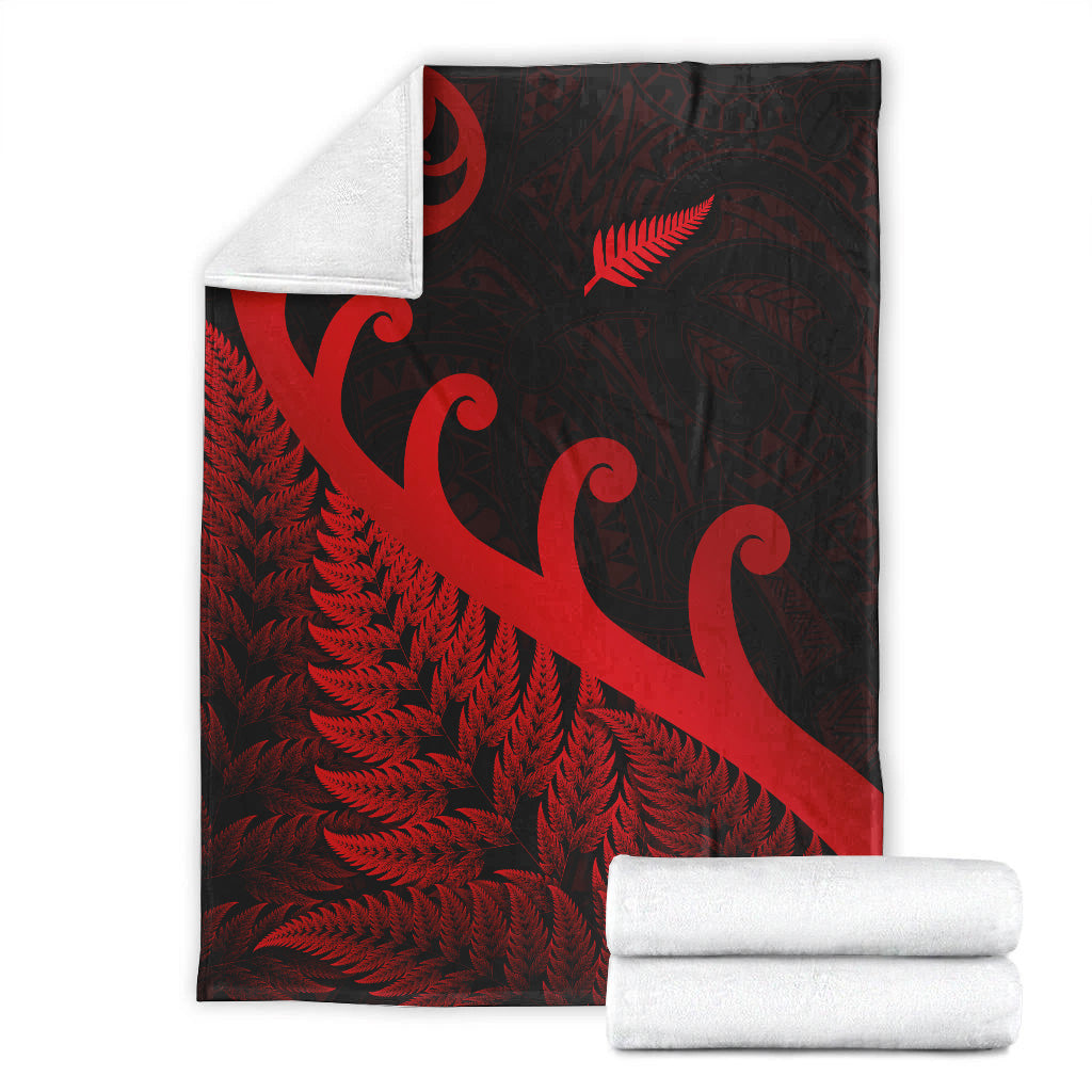 New Zealand Rugby Maori Premium Blanket Silver Fern Koru Vibes - Red - Vibe Hoodie Shop
