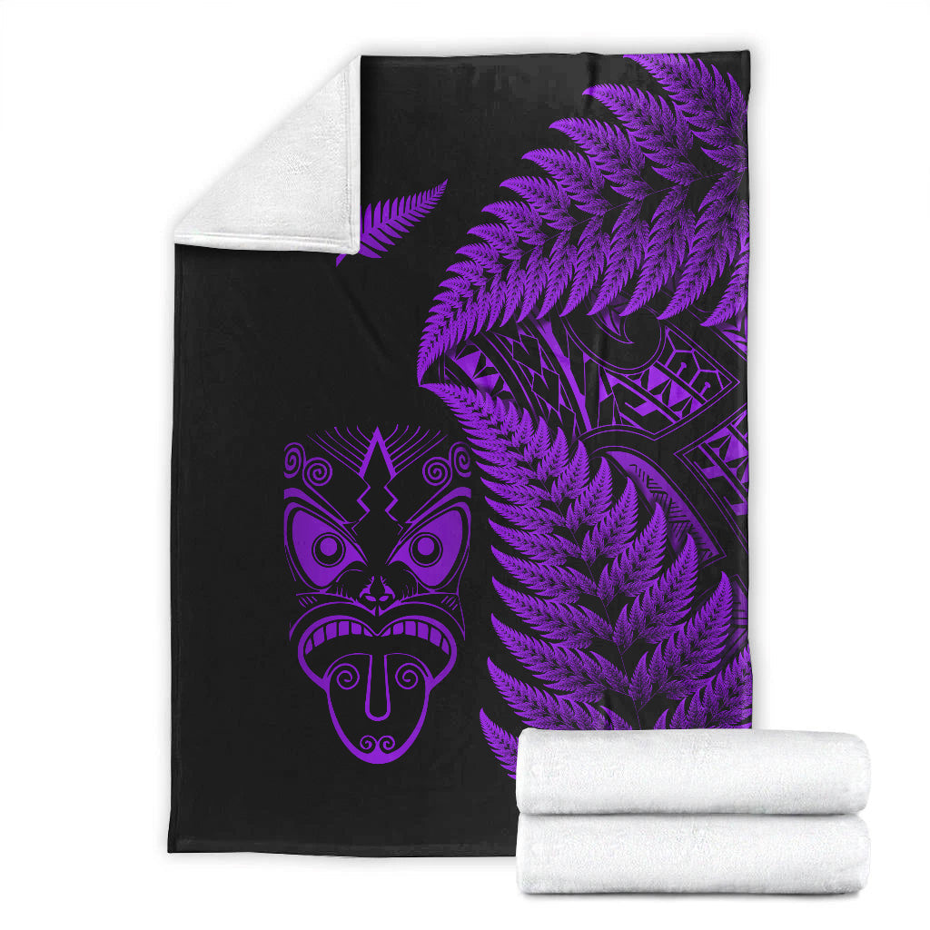 New Zealand Haka Rugby Maori Premium Blanket Silver Fern Vibes - Purple - Vibe Hoodie Shop
