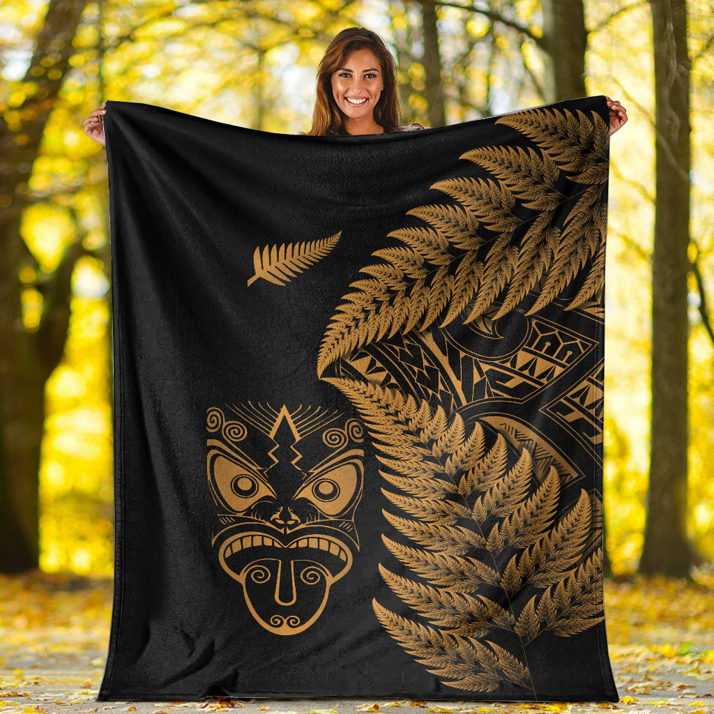 New Zealand Haka Rugby Maori Premium Blanket Silver Fern Vibes - Gold - Vibe Hoodie Shop