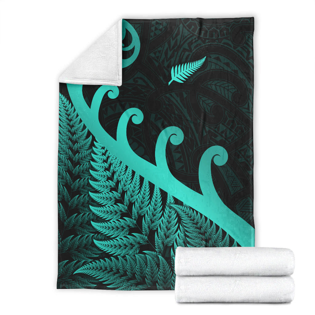 New Zealand Rugby Maori Premium Blanket Silver Fern Koru Vibes - Turquoise - Vibe Hoodie Shop