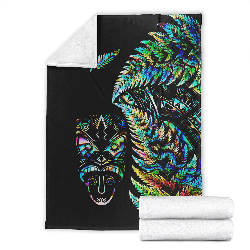New Zealand Haka Rugby Maori Premium Blanket Silver Fern Vibes - Paua Shell - Vibe Hoodie Shop
