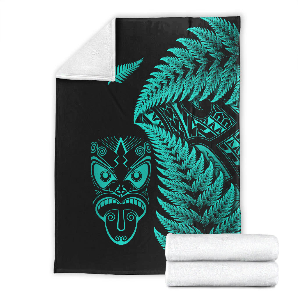 New Zealand Haka Rugby Maori Premium Blanket Silver Fern Vibes - Turquoise - Vibe Hoodie Shop
