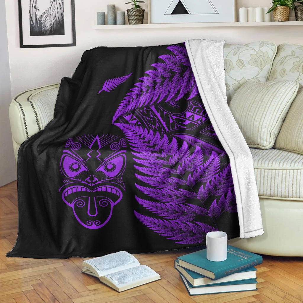 New Zealand Haka Rugby Maori Premium Blanket Silver Fern Vibes - Purple - Vibe Hoodie Shop
