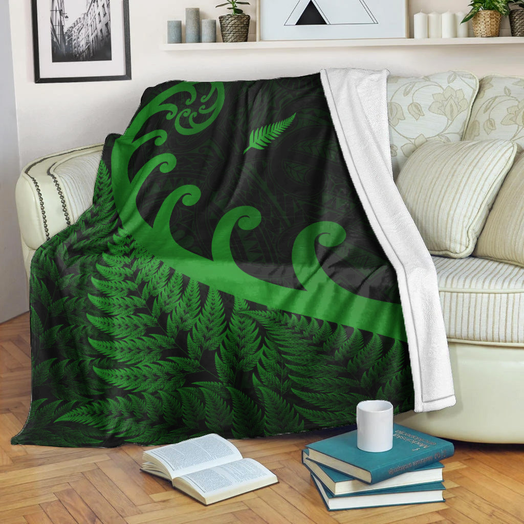 New Zealand Rugby Maori Premium Blanket Silver Fern Koru Vibes - Green - Vibe Hoodie Shop