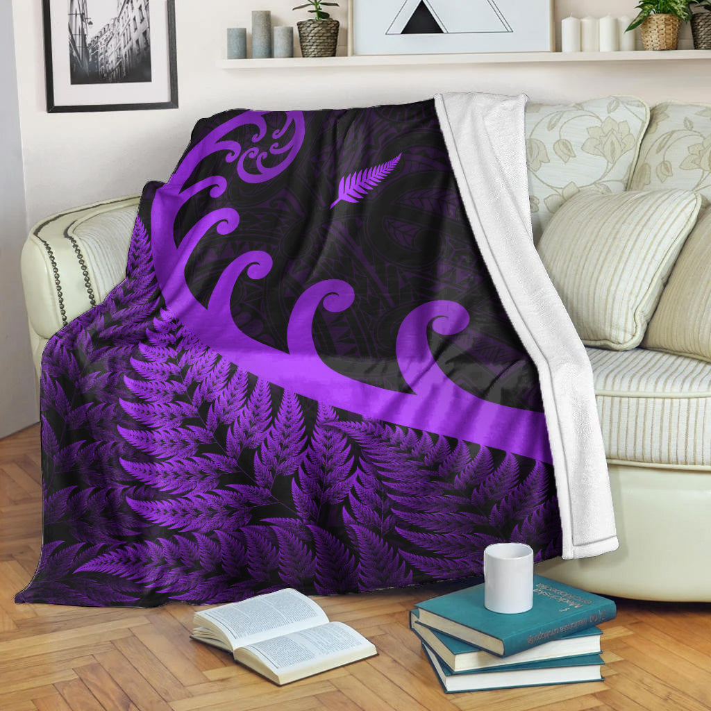 New Zealand Rugby Maori Premium Blanket Silver Fern Koru Vibes - Purple - Vibe Hoodie Shop