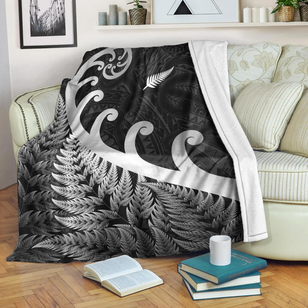 New Zealand Rugby Maori Premium Blanket Silver Fern Koru Vibes - Black - Vibe Hoodie Shop