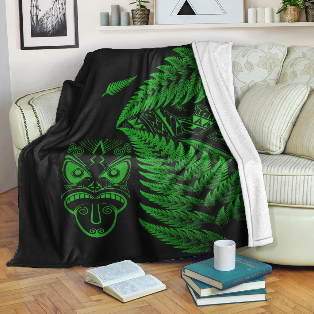 New Zealand Haka Rugby Maori Premium Blanket Silver Fern Vibes - Green - Vibe Hoodie Shop