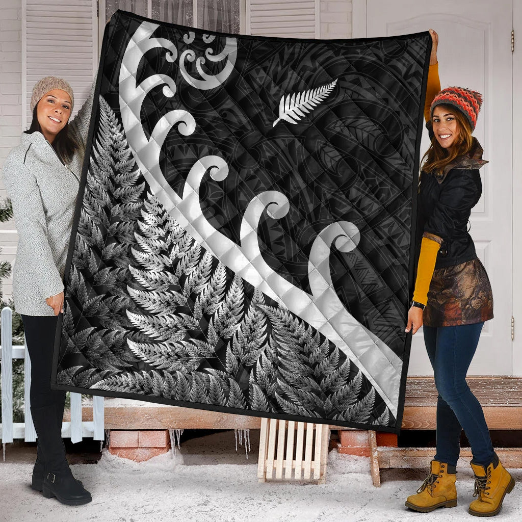 New Zealand Rugby Maori Premium Quilt Silver Fern Koru Vibes - Black - Vibe Hoodie Shop
