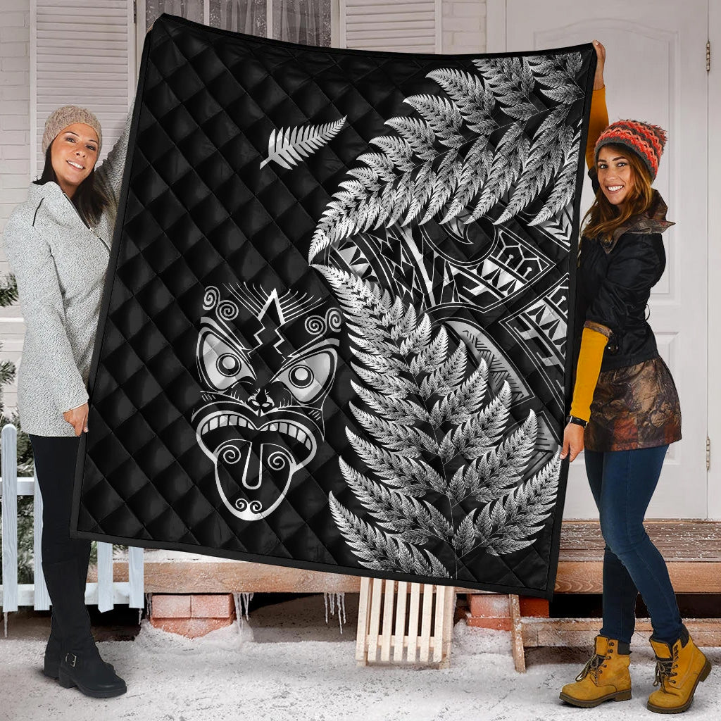 New Zealand Haka Rugby Maori Premium Quilt Silver Fern Vibes - Black - Vibe Hoodie Shop