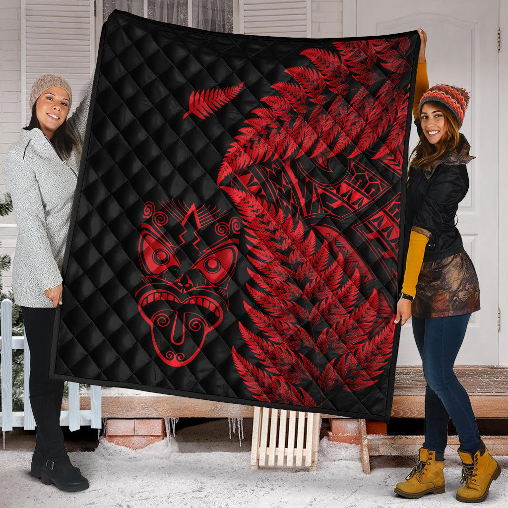 New Zealand Haka Rugby Maori Premium Quilt Silver Fern Vibes - Red - Vibe Hoodie Shop