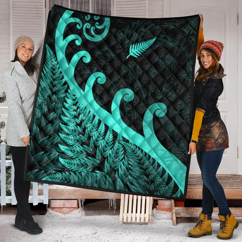 New Zealand Rugby Maori Premium Quilt Silver Fern Koru Vibes - Turquoise - Vibe Hoodie Shop
