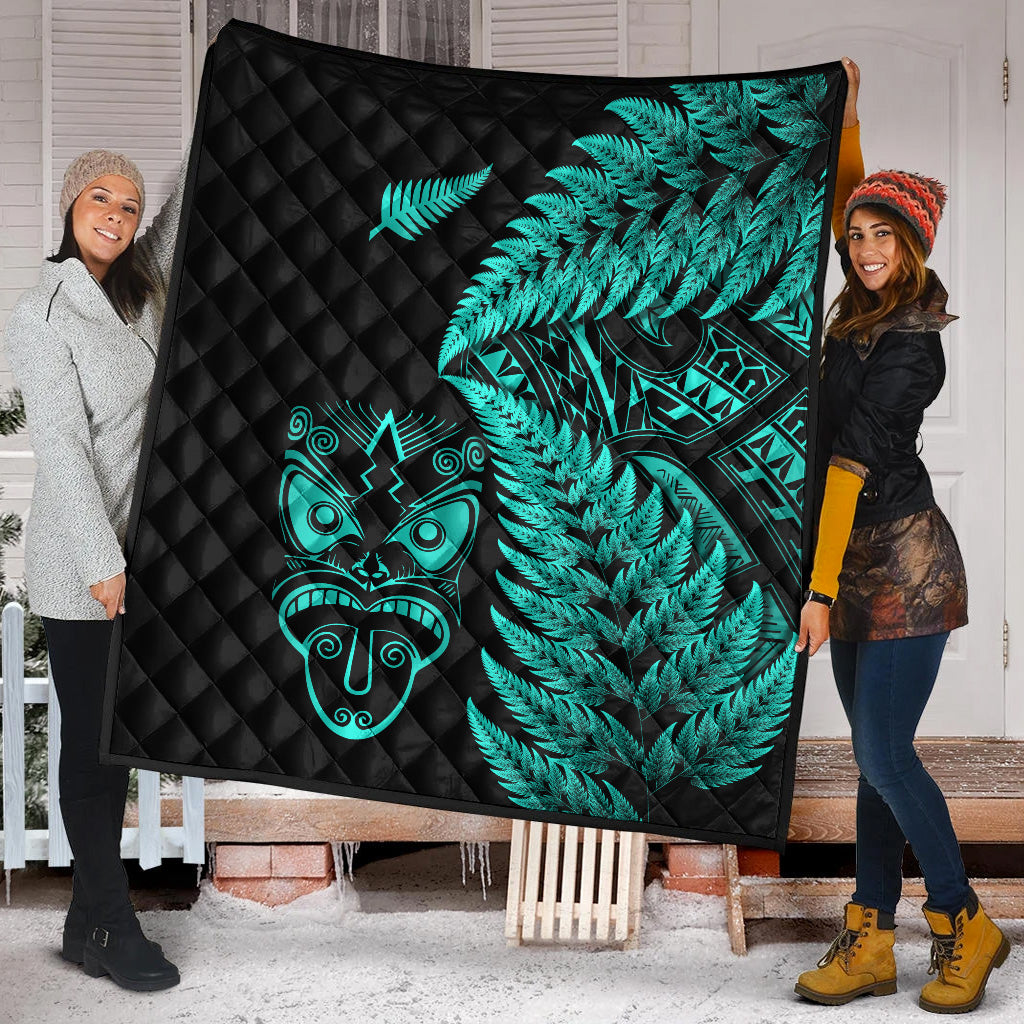 New Zealand Haka Rugby Maori Premium Quilt Silver Fern Vibes - Turquoise - Vibe Hoodie Shop