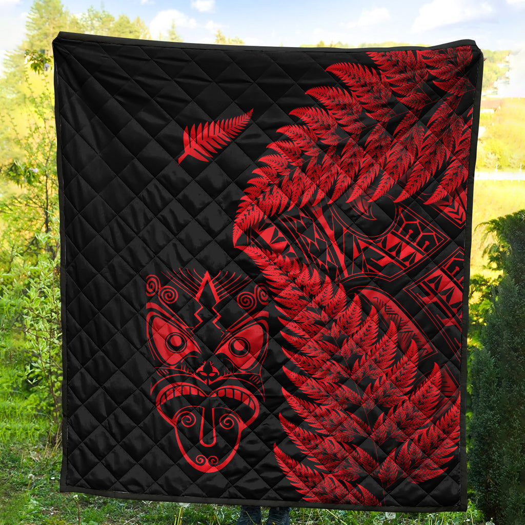 New Zealand Haka Rugby Maori Premium Quilt Silver Fern Vibes - Red - Vibe Hoodie Shop