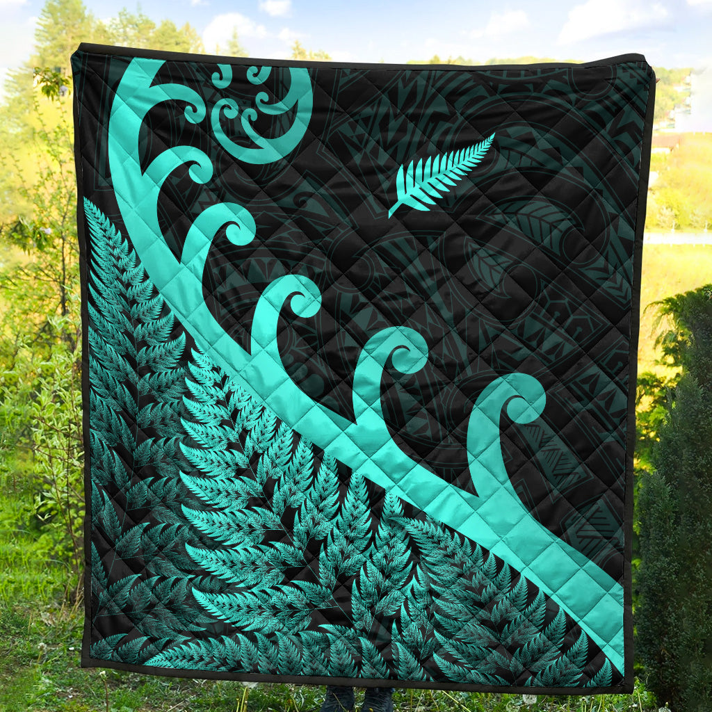 New Zealand Rugby Maori Premium Quilt Silver Fern Koru Vibes - Turquoise - Vibe Hoodie Shop