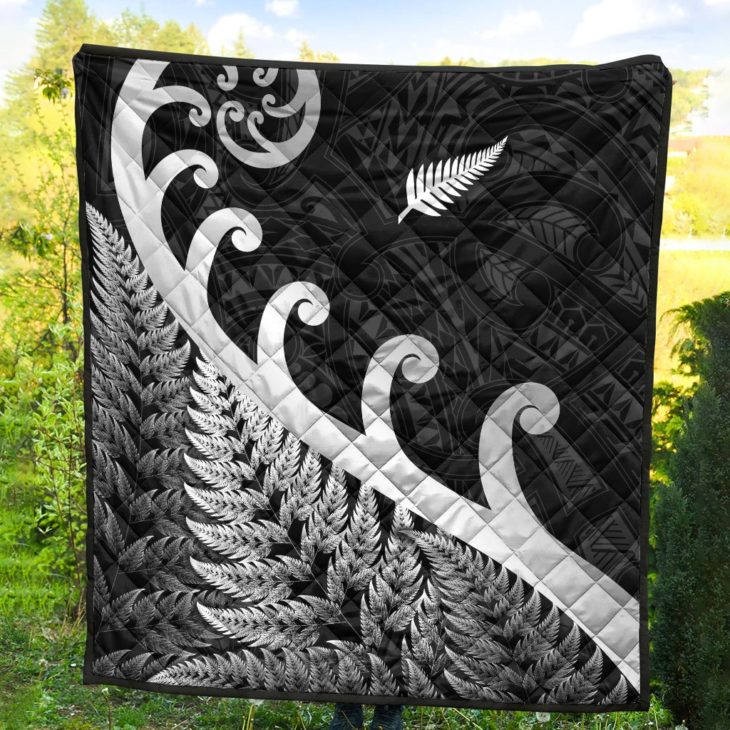New Zealand Rugby Maori Premium Quilt Silver Fern Koru Vibes - Black - Vibe Hoodie Shop
