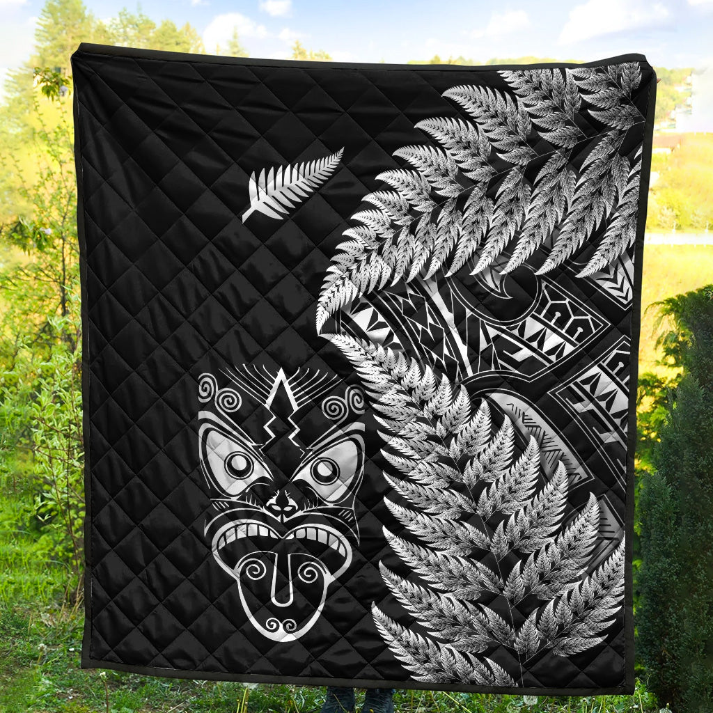 New Zealand Haka Rugby Maori Premium Quilt Silver Fern Vibes - Black - Vibe Hoodie Shop