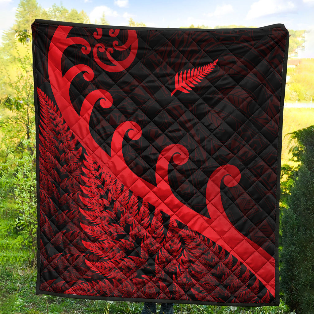 New Zealand Rugby Maori Premium Quilt Silver Fern Koru Vibes - Red - Vibe Hoodie Shop