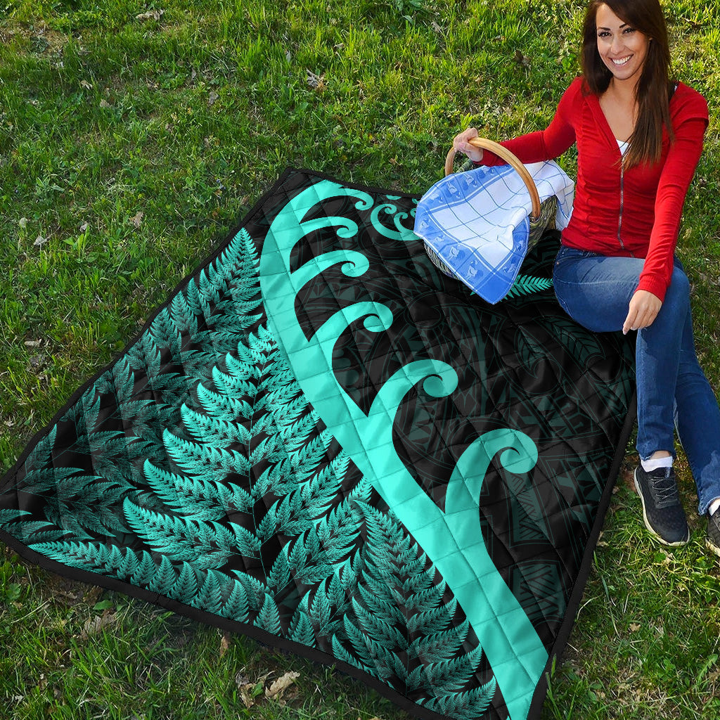 New Zealand Rugby Maori Premium Quilt Silver Fern Koru Vibes - Turquoise - Vibe Hoodie Shop