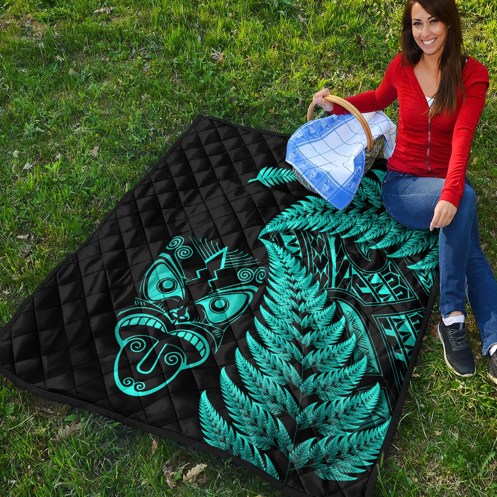 New Zealand Haka Rugby Maori Premium Quilt Silver Fern Vibes - Turquoise - Vibe Hoodie Shop